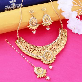 Gold Plated Traditional Choker Set Jewellery Set For Women Girls 3