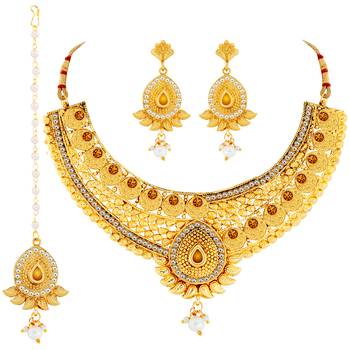 Gold Plated Traditional Choker Set Jewellery Set For Women Girls 4