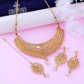 Gold Plated Traditional Choker Set Jewellery Set For Women Girls 2