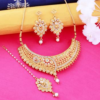Gold Plated Traditional Choker Set Jewellery Set For Women Girls 3