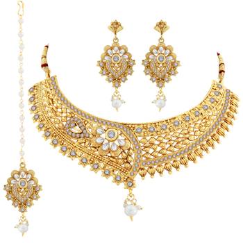 Gold Plated Traditional Choker Set Jewellery Set For Women Girls 4