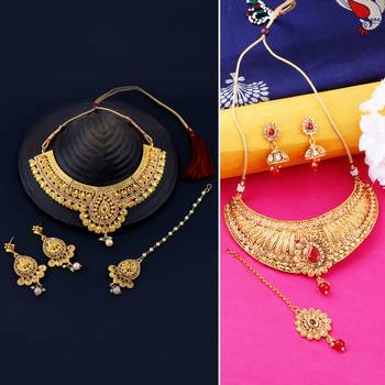 Gold Plated Traditional Neckalce Set Jewellery Set For Women Girls 1