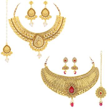 Gold Plated Traditional Neckalce Set Jewellery Set For Women Girls 2