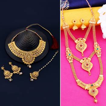 Gold Plated Traditional Neckalce Set Jewellery Set For Women Girls 1