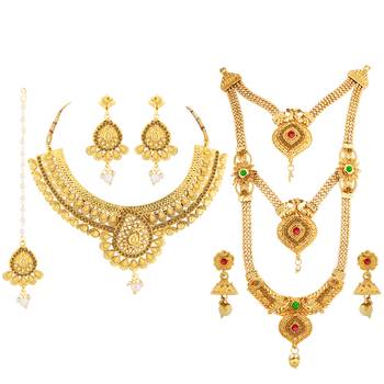 Gold Plated Traditional Neckalce Set Jewellery Set For Women Girls 2