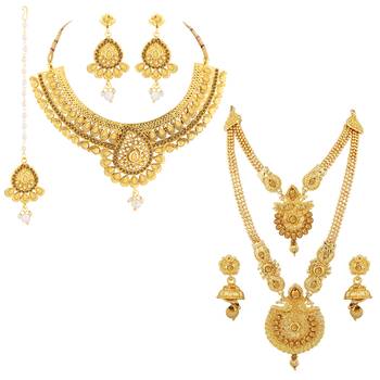 Gold Plated Traditional Neckalce Set Jewellery Set For Women Girls 2