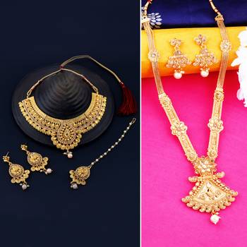 Gold Plated Traditional Neckalce Set Jewellery Set For Women Girls 1