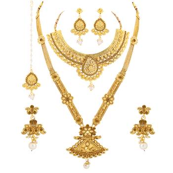 Gold Plated Traditional Neckalce Set Jewellery Set For Women Girls 2
