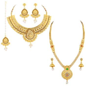 Gold Plated Traditional Neckalce Set Jewellery Set For Women Girls 2