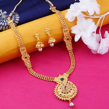 Gold Plated Traditional Neckalce Set Jewellery Set For Women Girls 4