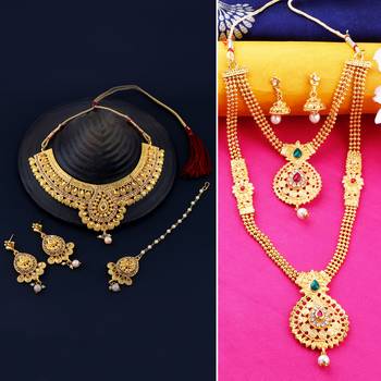 Gold Plated Traditional Neckalce Set Jewellery Set For Women Girls 1