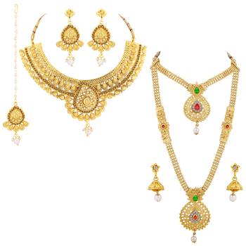 Gold Plated Traditional Neckalce Set Jewellery Set For Women Girls 2