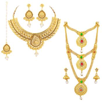 Gold Plated Traditional Neckalce Set Jewellery Set For Women Girls 2