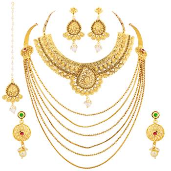 Gold Plated Traditional Neckalce Set Jewellery Set For Women Girls 2