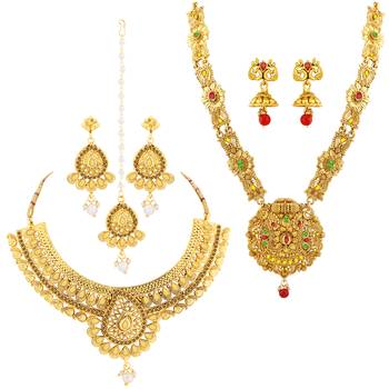 Gold Plated Traditional Neckalce Set Jewellery Set For Women Girls 2