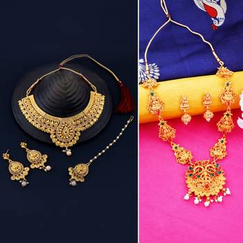 Gold Plated Traditional Neckalce Set Jewellery Set For Women Girls 1