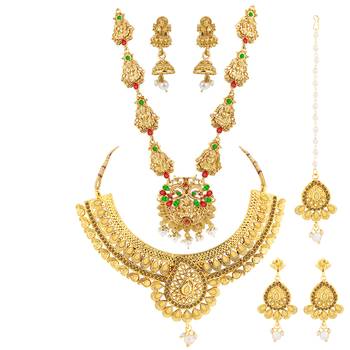 Gold Plated Traditional Neckalce Set Jewellery Set For Women Girls 2