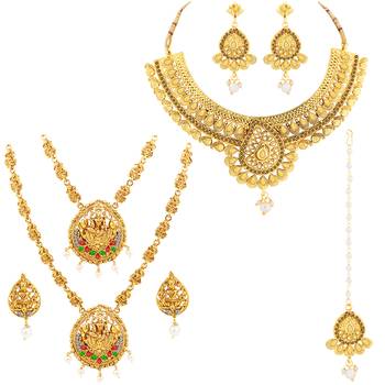 Gold Plated Traditional Neckalce Set Jewellery Set For Women Girls 2