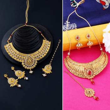 Gold Plated Traditional Neckalce Set Jewellery Set For Women Girls 1