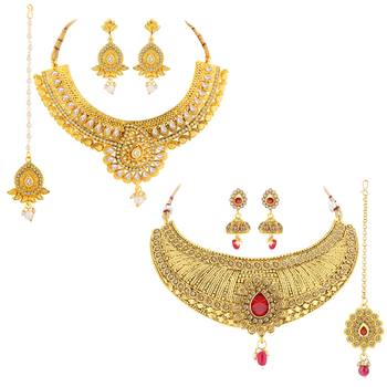 Gold Plated Traditional Neckalce Set Jewellery Set For Women Girls 2