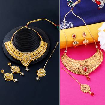 Gold Plated Traditional Neckalce Set Jewellery Set For Women Girls 1