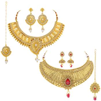 Gold Plated Traditional Neckalce Set Jewellery Set For Women Girls 2