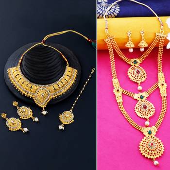 Gold Plated Traditional Neckalce Set Jewellery Set For Women Girls 1