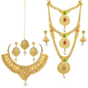 Gold Plated Traditional Neckalce Set Jewellery Set For Women Girls 2