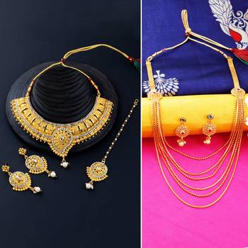 Gold Plated Traditional Neckalce Set Jewellery Set For Women Girls 1