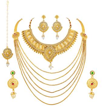 Gold Plated Traditional Neckalce Set Jewellery Set For Women Girls 2