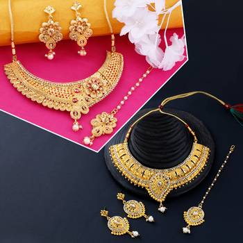 Gold Plated Traditional Neckalce Set Jewellery Set For Women Girls 1