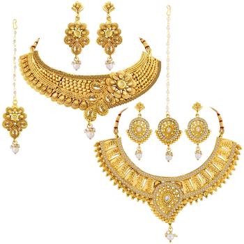 Gold Plated Traditional Neckalce Set Jewellery Set For Women Girls 2