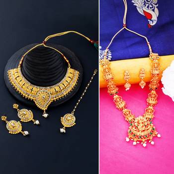 Gold Plated Traditional Neckalce Set Jewellery Set For Women Girls 1
