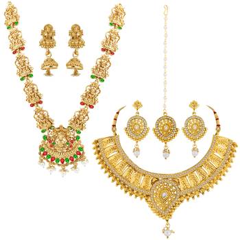 Gold Plated Traditional Neckalce Set Jewellery Set For Women Girls 2