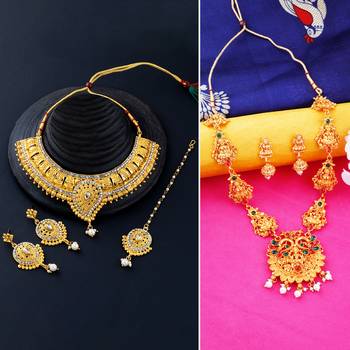 Gold Plated Traditional Neckalce Set Jewellery Set For Women Girls 1