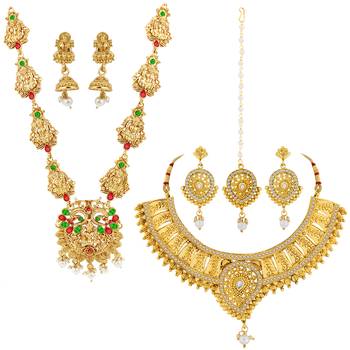 Gold Plated Traditional Neckalce Set Jewellery Set For Women Girls 2