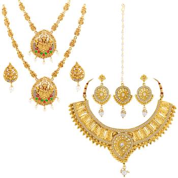 Gold Plated Traditional Neckalce Set Jewellery Set For Women Girls 2