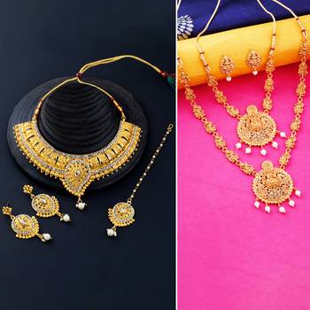 Gold Plated Traditional Neckalce Set Jewellery Set For Women Girls 1