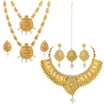 Gold Plated Traditional Neckalce Set Jewellery Set For Women Girls 2