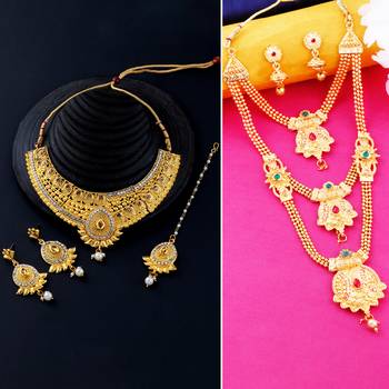 Gold Plated Traditional Neckalce Set Jewellery Set For Women Girls 1