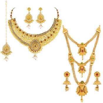 Gold Plated Traditional Neckalce Set Jewellery Set For Women Girls 2