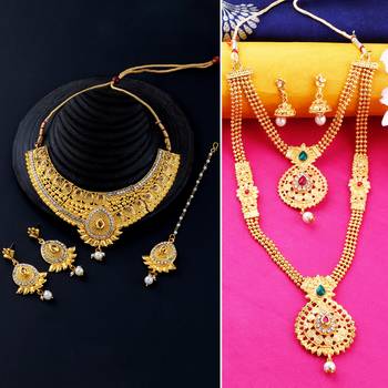 Gold Plated Traditional Neckalce Set Jewellery Set For Women Girls 1