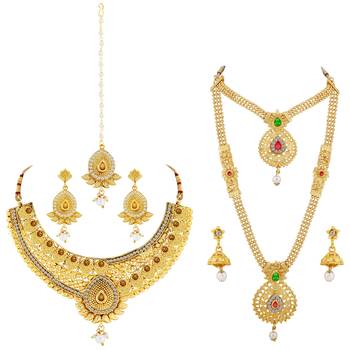 Gold Plated Traditional Neckalce Set Jewellery Set For Women Girls 2