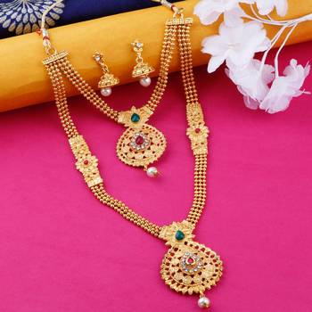 Gold Plated Traditional Neckalce Set Jewellery Set For Women Girls 4