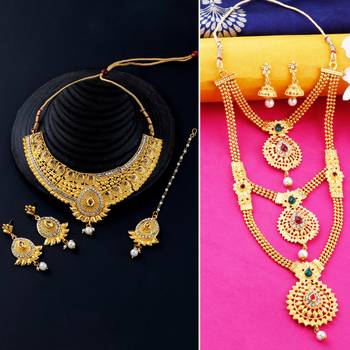 Gold Plated Traditional Neckalce Set Jewellery Set For Women Girls 1