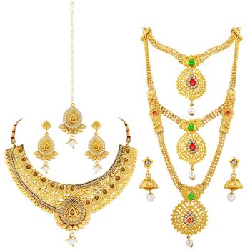 Gold Plated Traditional Neckalce Set Jewellery Set For Women Girls 2