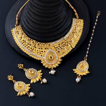 Gold Plated Traditional Neckalce Set Jewellery Set For Women Girls 3