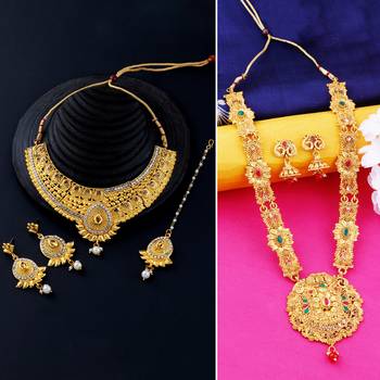 Gold Plated Traditional Neckalce Set Jewellery Set For Women Girls 1