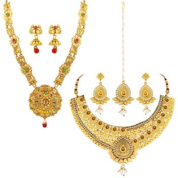 Gold Plated Traditional Neckalce Set Jewellery Set For Women Girls 2
