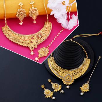 Gold Plated Traditional Neckalce Set Jewellery Set For Women Girls 1
